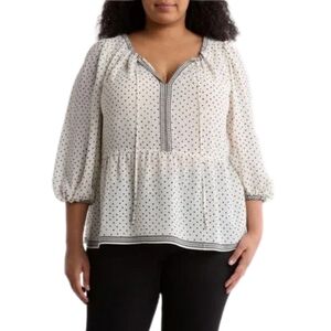 Max Studio Sheer Peplum Blouse Women's 1X Polka Dot Romantic Boho 3/4 Sleeves